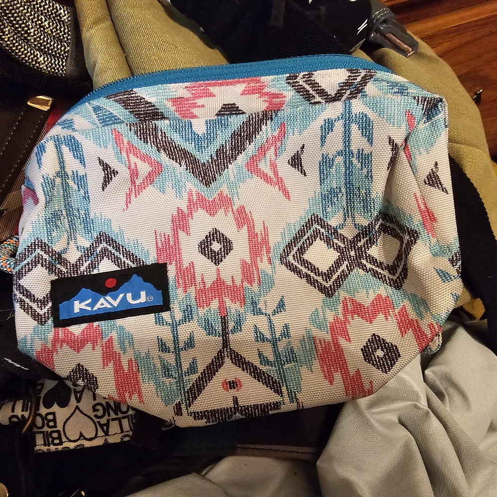 KAVU Geometric Cosmetic Bag - Blue and Pink